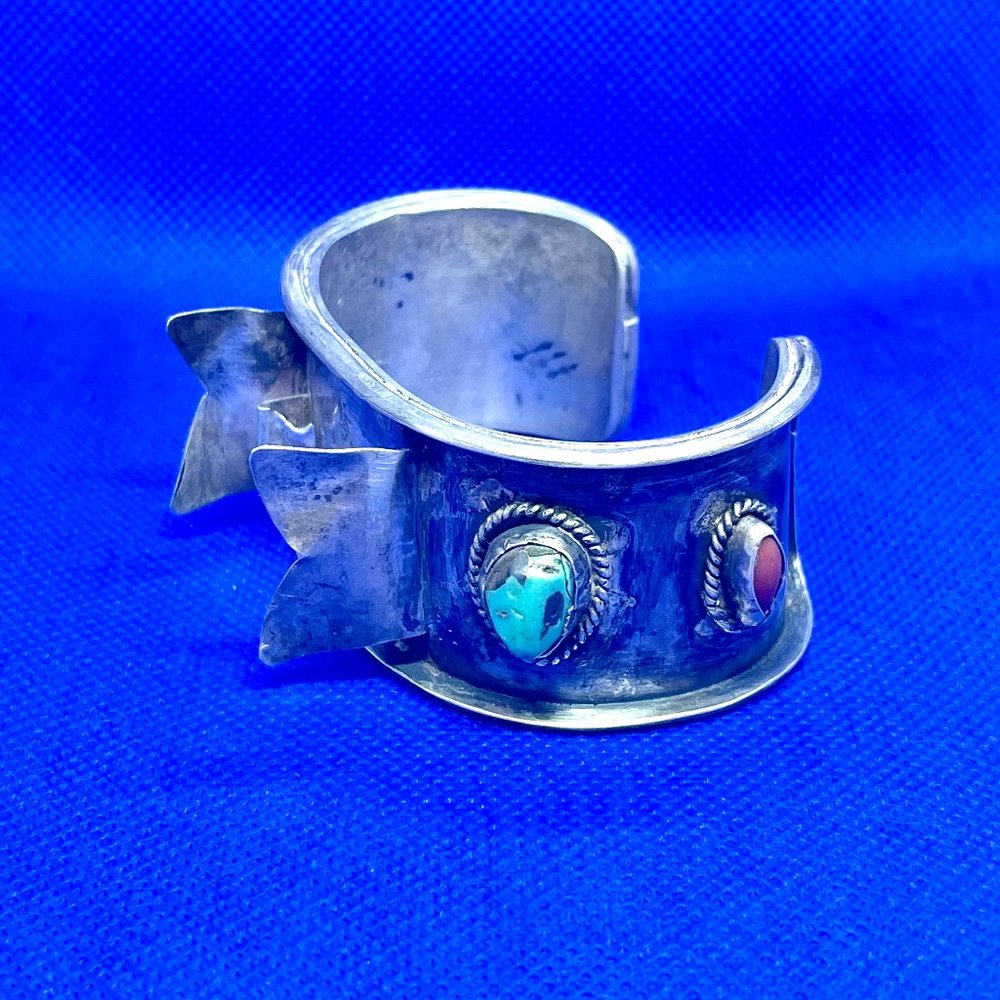 Native American Turquoise and Coral Watch Cuff